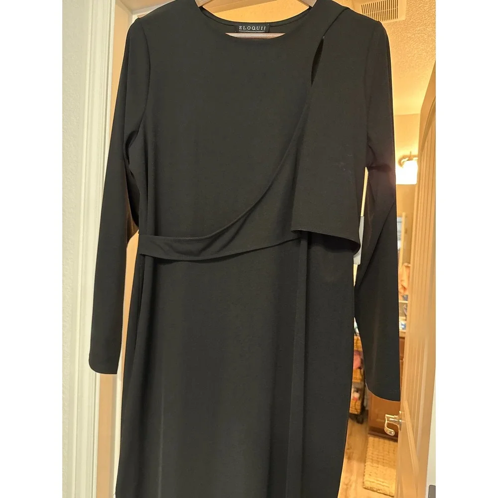 Eloquii‎ Black Draped Overlay Midi Dress 18/20 NWT Minimalist Career Workwear